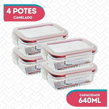 Imagem de Potes Hermeticos Organizador Marmita 640ml Vidro Forte - 4UN - Belo Vi