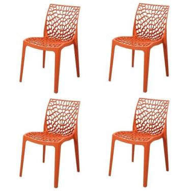 Imagem de Kit 4 Cadeiras Empilhável Inmetro Gruvyer Fratini Polipropileno Laranj