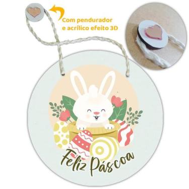 Imagem de Placa Porta com Alça Feliz Páscoa Coelho Coelha Ovo Guirlanda 20cm - F