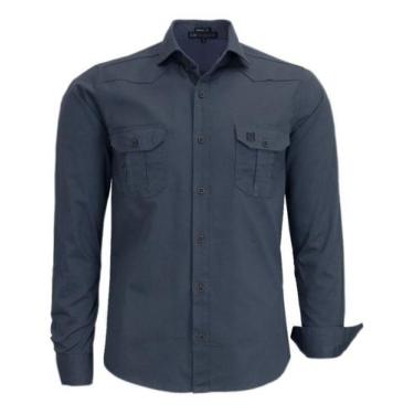 Imagem de Camisa Social Luxo Slim Amil  Algodão 2/ Bolso Scorpion 1747, Chumbo, 