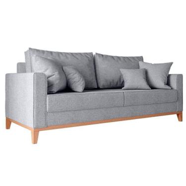 Imagem de Sofá Beny 3 Lugares Com Base De Madeira Élpis Móveis Linho Cinza