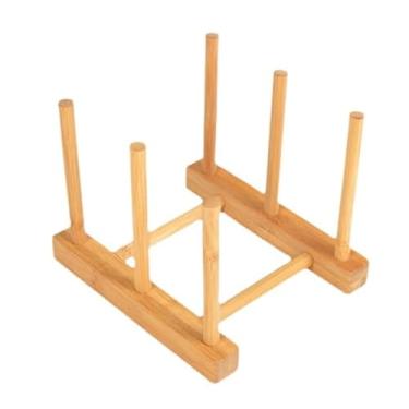 Imagem de ASEANAO Escorredor de pratos de bambu, tampa de panela/prato/organizador de tábua de corte para armários de cozinha, suporte de secagem de garrafa (14 x 12 x 9,5 cm)
