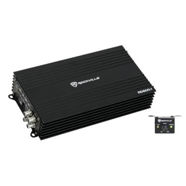 Imagem de Rockville Amplificador automotivo RD600.1 2400W Pico/600W RMS Mono 1-Ohm, Class-D, controle remoto de graves de metal com indicador de clipe, filtros passa-baixo e subsônicos, compacto e de alta