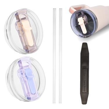 Imagem de 2 peças de tampa para Stanley Protour, copo removível de 1,134 g, tampa de canudo dobrável para copo Stanley, compatível com Stanle (branco creme * roxo claro)