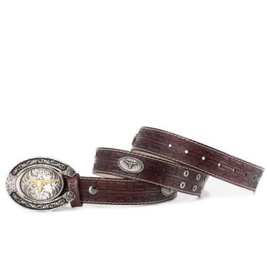 Imagem de Cinto Masculino Country De Couro Detalhe Ferradura Fivela Boi Dourada 