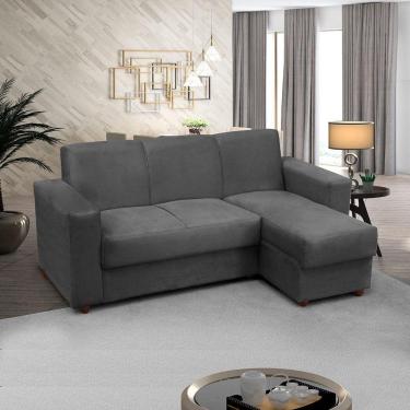 Imagem de Sofá 3 lugares com Chaise LD Bia Suede Cinza Madelina Decor