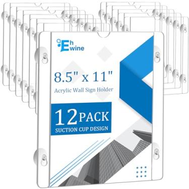 Imagem de EHWINE Pacote com 12 porta-letreiros de acrílico para janela, 21 x 28 cm com 4 ventosas, molduras de acrílico transparente para porta de vidro, suporte de sinalização publicitária para loja, escola
