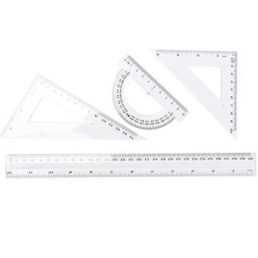 Imagem de School Basics Kit 4 Réguas Plástico Transparente 30 cm, Esquadros 45°/60° e Transferidor