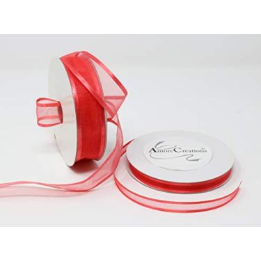 Imagem de Fita de organza AmoreCreations de 1,58 cm x 0,63 m com acabamento de cetim para presentes de chá de bebê de casamento faça você mesmo varinhas de dança artesanal e mais - cores garantidas pela AmoreCreations, Melon, 5/8 Inches, 1