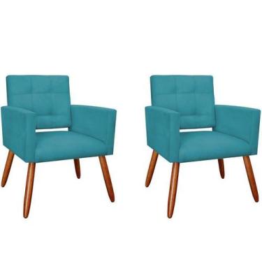 Imagem de Kit 2 Poltronas Decorativa Camila Suede Azul Turquesa Pés Madeira Ms D