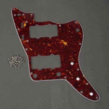 Imagem de FLEOR 4Ply Red Tortoise Shell Vintage JM Pickguard Guitar Scratch Plate w/Parafusos Fit Vintage Style JM Guitar Part