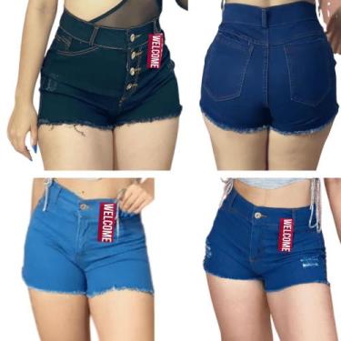 Imagem de Kit 3 Shorts Jeans Feminino Cintura Alta e Variados de Alta Qualidade 