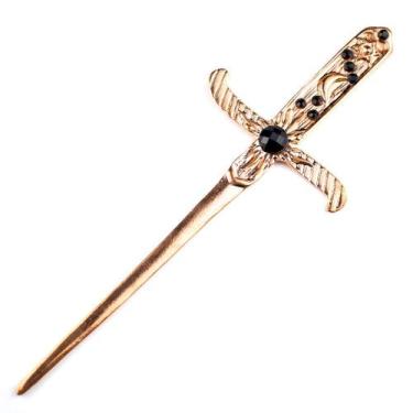 Imagem de Athame Metal Cobre Brilhante 19 cm Pedras Pretas Reforçado - Lua Místi
