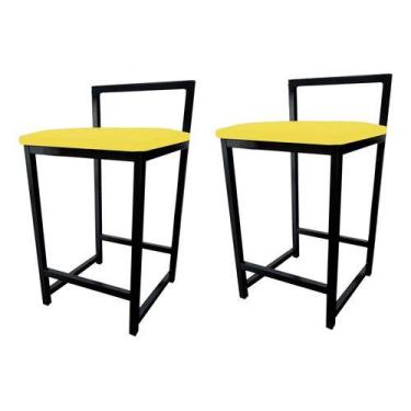Imagem de Kit 2 Banqueta Baixa Quadrada Industrial Cozinha Balcão Bar - Moveraço