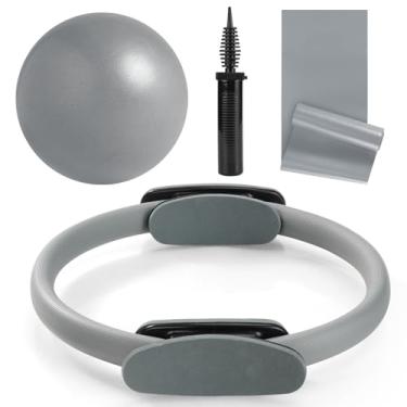 Imagem de Tsikavo Anel de Pilates, Anel de Pilates Círculo e Conjunto de Bola, Anel de Pilates Círculo Mágico de 30,5 cm, Pequena Bola de Exercício, Conjunto de Faixas de Resistência, Equipamento de Pilates
