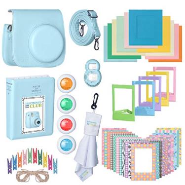 Imagem de Capa de câmera de couro premium Fujifilm com kit de acessórios para câmera de filme instantâneo Instax Mini 9 | Inclui alça de câmera + álbum de fotos + molduras de imagem + lente de selfie + pano de limpeza e mais