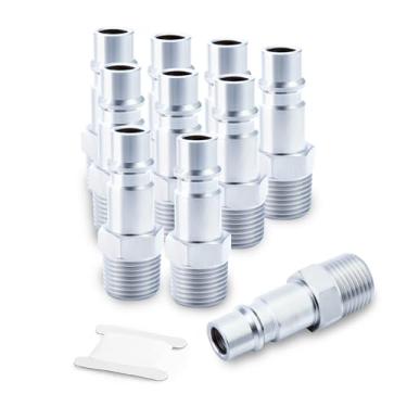 Imagem de GORAGUCHI Plugue de ar industrial de 10 peças, plugue macho NPT de 1/5.1 cm, plugues pneumáticos de alto fluxo de 1/5.1 cm, pressão de funcionamento de 300PSI, encaixe de mangueira do compressor de ar