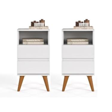 Imagem de Kit 2 Mesa de Cabeceira com 2 Gavetas Criado Lateral de Cama Pop Moderno (Branco)