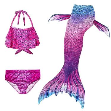 Imagem de LVTFCO Roupa de desempenho adulto sereia, vestido de princesa rabo de peixe, conjunto de 3 peças sereia roupa de praia camisola, vermelho-G