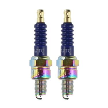 Imagem de PRO BAT Motocicleta A7TC Vela de ignição 50cc 70cc 90cc 110cc ATV 150 plugue de ignição ciclomotor Go Kart Scooter, roxo 2 peças