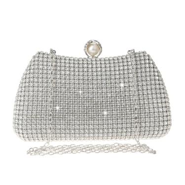 Imagem de COAIMANEY Bolsa de mão feminina brilhante com strass cristal clutch glitter lantejoulas bolsa de mão para festa de casamento nupcial formatura, #2311-prata, Small