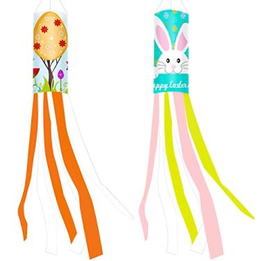 Imagem de Lucleag 2 peças meias de vento de feliz Páscoa, meias de vento de coelho de ovo de páscoa, meias de vento de suspensão de páscoa para o dia de Páscoa decoração de jardim ao ar livre suprimentos de festa de Páscoa, 101 cm
