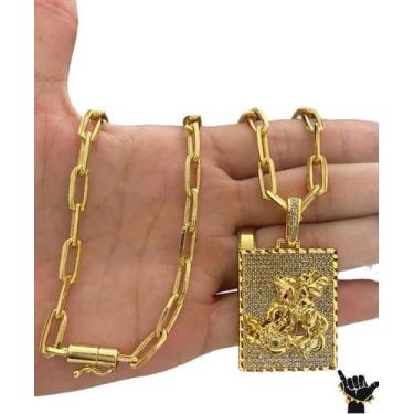 Imagem de Corrente Cadeado Alongado 7Mm Ping São Jorge -Banhado A Ouro - Tojoia1