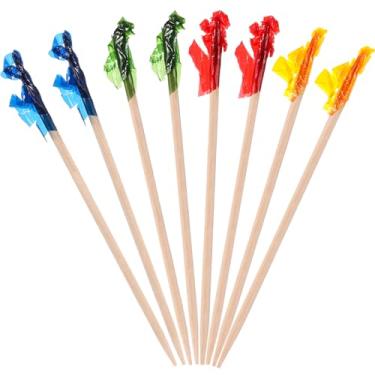 Imagem de 500 Pçs palitos de coquetel, palitos de dente de babados para aperitivos, espetos de bambu de 10 cm, palitos de aperitivos chiques para várias festas, palitos coloridos para frutas, bebidas, sanduíches, suprimentos de festa