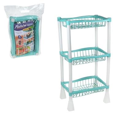 Imagem de Fruteira Plástica 3 Andares Retangular, azul