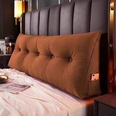 Imagem de Almofada Para Cabeceira Encosto Apoio Lombar Spot 140cm Com Porta Celular Veludo - Desk Design Cor Terracota