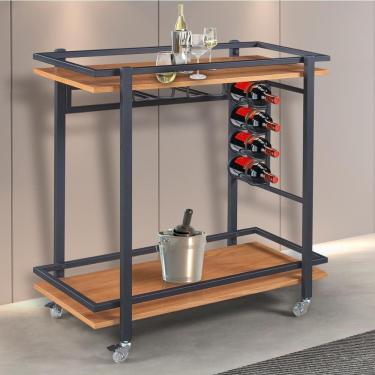 Imagem de Adega- Carrinho Espanha Base Em Aço Industrial E Tampo Em Madeira Laminado Espresso Móveis Cinamomo