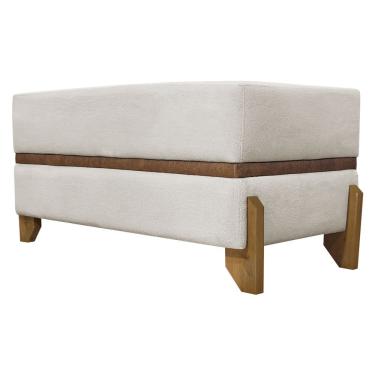 Imagem de Puff Recamier Kodama Para Cama De Solteiro 100cm Pé Castanho Bege Bouclé