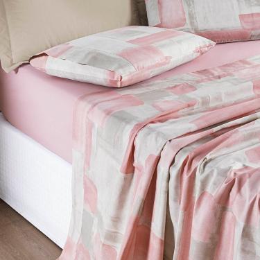 Imagem de Jogo De Cama Lençol Maggy Casal 4 Peças Percale 200 Fios Estampado Quadri Rosa 80% Algodão - 20% Poliéster