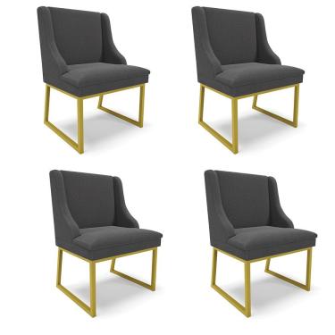 Imagem de Cadeira Sala De Jantar Industrial Dourado Kit 4 Liz Bouclê Grafite D03 - D'rossi
