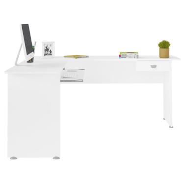 Imagem de Mesa Escrivaninha em l Canny Moderno 1 Gaveta MDF 165 cm Branco com Prateleira para Tec...