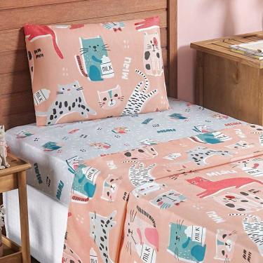 Imagem de Jogo De Lençol Carrosel Solteiro 3 Peças Infantil Estampado Divertido - Gato - 100% Poliéster