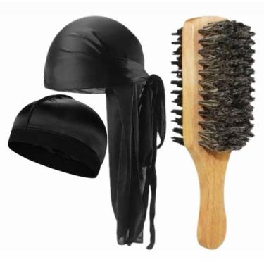 Imagem de Kit Durag Dureg Escova Dupla + Touca De Compressão Waves Cap - Barbers