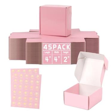 Imagem de DERZIFUN Caixas De Remessa Rosa 4X4X2" Para Embalagens Pequenas Empresas, Pacote Com 45 Papelão Ondulado Correspondência