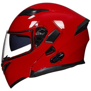 Imagem de ILM Capacete De Motocicleta Bluetooth Modular Dobrável Com Viseira Dupla, Intercomunicador Mp3 E Rádio Fm, Modelo Dot 902Bt (Vermelho Brilhante, Extragrande)
