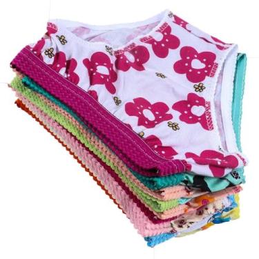 Imagem de Kit 10 Calcinha Infantil Menina 100% Algodão Com Cós Estampada - Sol M