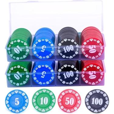 Imagem de Lynkaye Conjunto De 200 Fichas Pôquer Plástico Com Caixa Armazenamento, Impressas Estilo Cassino Para Jogos Texas Hold'Em, Blackjack, Roleta, Festas