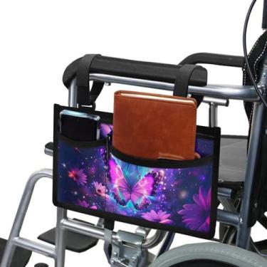 Imagem de Luarisgur Bolsa Lateral Para Cadeira De Rodas Roxa, Borboleta Com Flor, Bolso, Organizador Apoio Braço, Acessórios, Bolsas, Elétrica Adultos, Crianças, Idosos