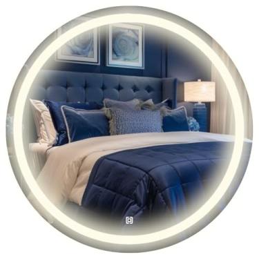 Imagem de Espelho jateado lapidado decorativo redondo 80cm luz led touch luxo (Led neutro)