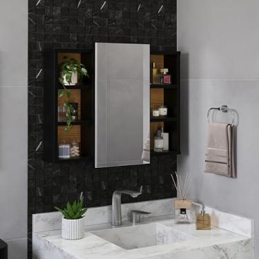 Imagem de Kit Para Banheiro Espelheira Armário Aéreo + Gabinete Organizador Nicho Prateleira (Berlim preto + Espelheira preto)