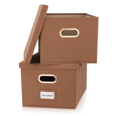 Imagem de ZICOTO Conjunto de 2 caixas decorativas organizadoras de arquivos - Armários dobráveis de linho com alças são perfeitos para armazenar todos os seus documentos e pastas de arquivos suspensas - Caixas