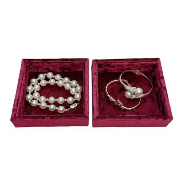 Imagem de AgentMoon Conjunto de 2 bandejas de joias de veludo luxuoso, bandeja de exibição de balcão de loja. Pires fáceis de transportar para pulseiras de armazenamento, brincos, anéis, waches, etc. 12 x 12 x