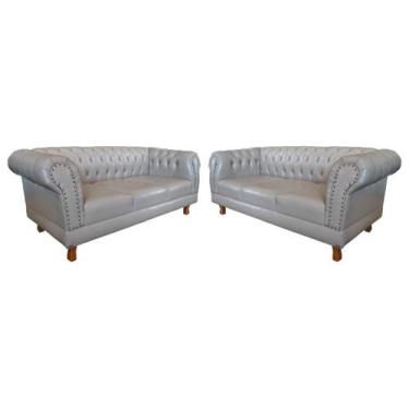 Imagem de 2 Sofás Chesterfield Capitone Duque Corano Bege 1,80cm - novo encanto