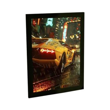 Imagem de Quadro Decorativo Carro Esportivo Amarelo Seta Chuva Decoração Poster Quarto Sala