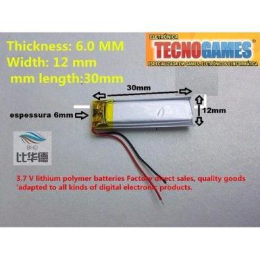 Imagem de Bateria 180mah 6mmX12mmX30mm 2 fios 3,7v Nova 601230 - bgb