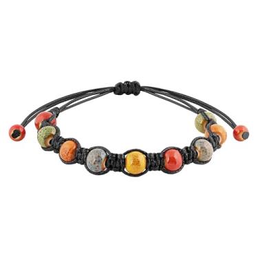 Imagem de MINACHI Pulseira de couro ajustável com contas de cerâmica coloridas boêmias, boêmio, hippie, joia de verão, presente para mulheres, 8 inches, Cerâmica, Sem Pedra Preciosa